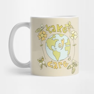 take care spread peace and love all over the earth // art by surfy birdy Mug